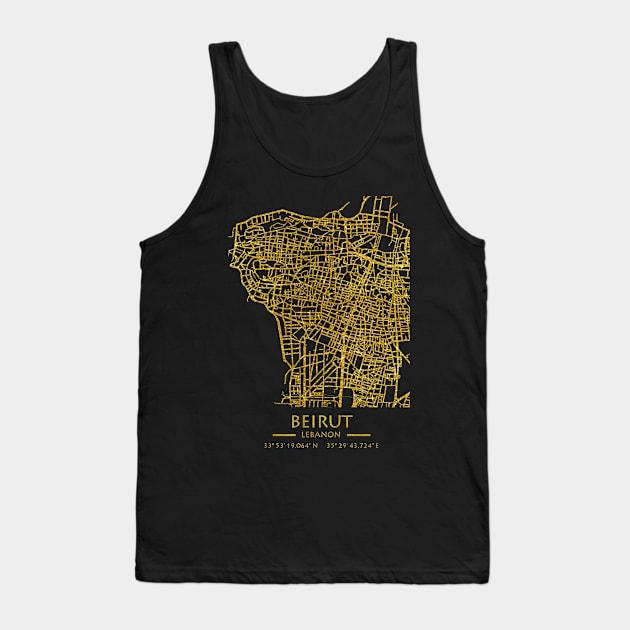 Beirut Lebanon City Map Tank Top by City Map